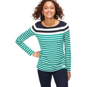 Talbots Authentic Long Sleeve Tee Women's Size‎ Mp Green White Navy Striped